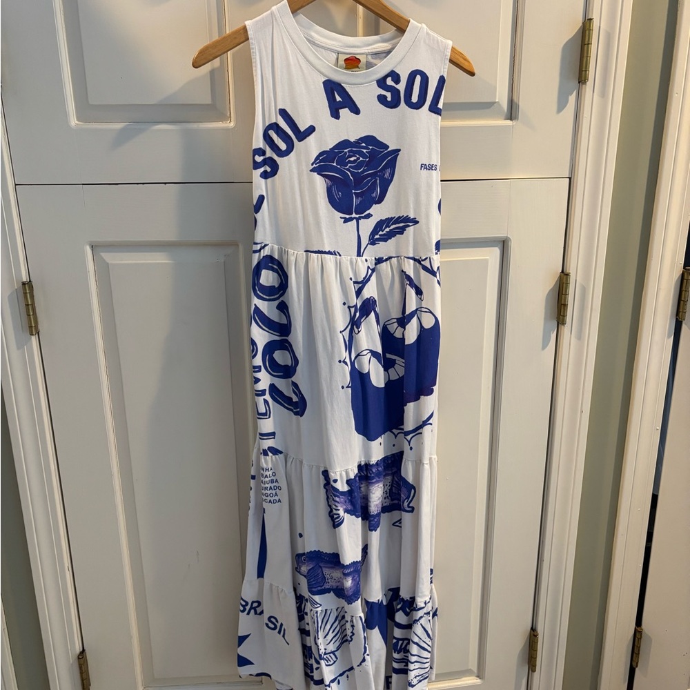 Farm Rio Rainhas das aguas tshirt dress in off white